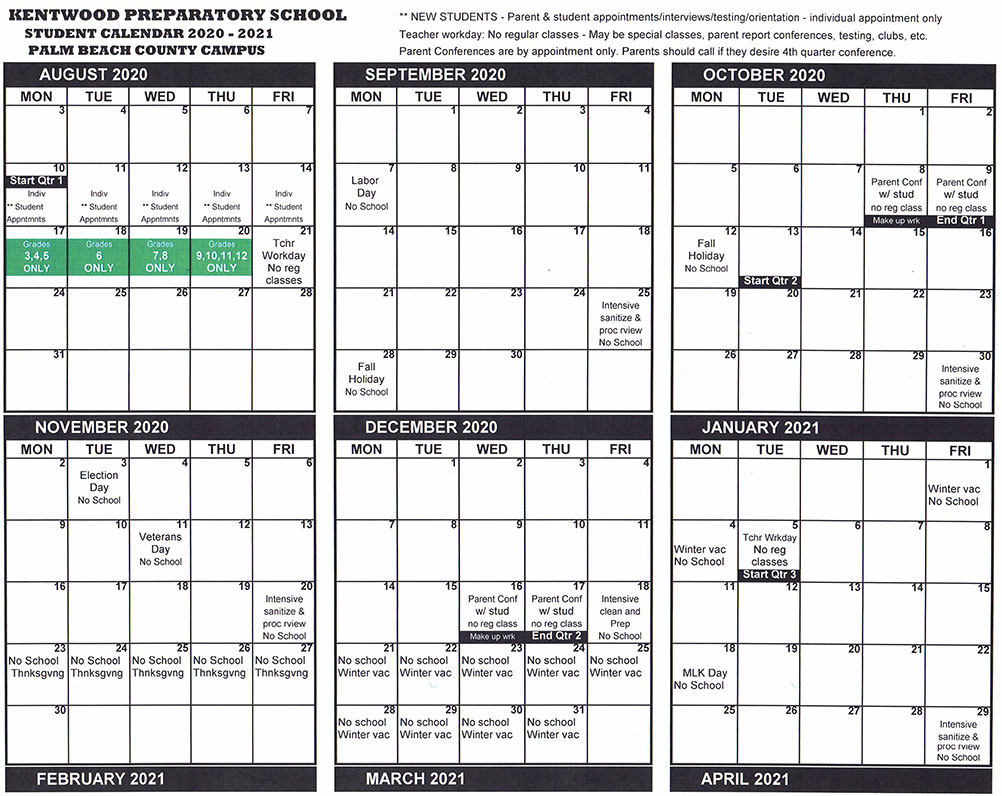 Calendar of Events at Kentwood Preparatory